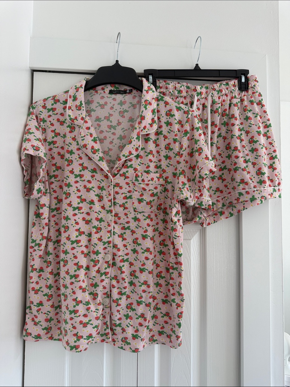 Tart Pink Strawberry-Print Short Pajama Set